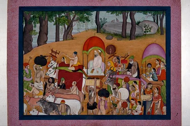 Nanda e altri pastori che si trasferiscono a Vrindavana, basato sulla storia del Bhagavata Purana